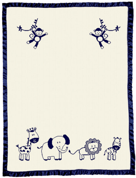 Cute Merino Blanket With Satin Bassinet Cot Size Navy.