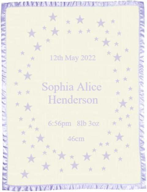 Merino Kids blanket star pattern satin edge natural lavanda