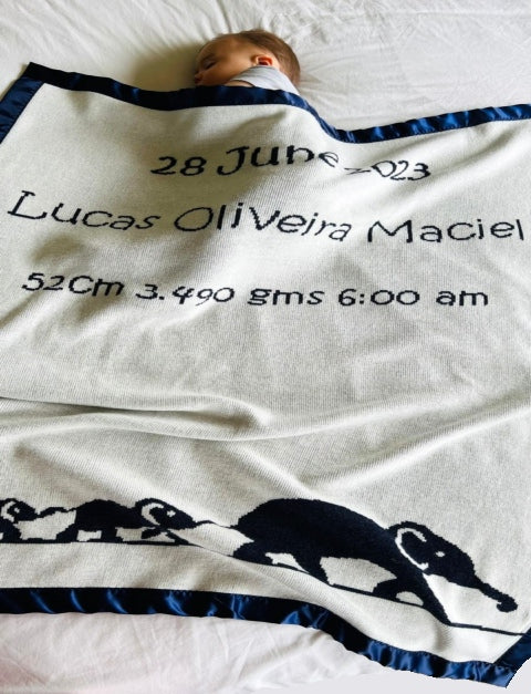 Personalized baby blanket Merino wool - Elephant