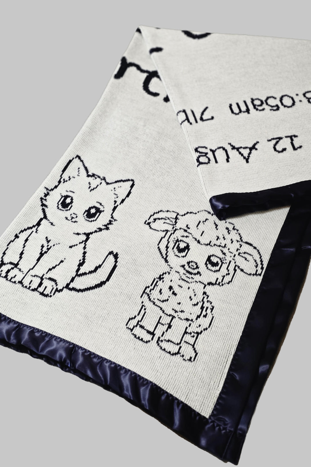 customized merino wool baby blanket cute animals satin navy