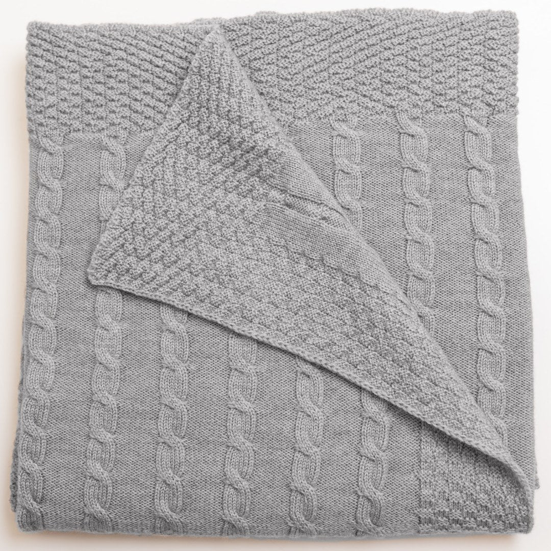 merino baby blanket cable sitich cot light pewter