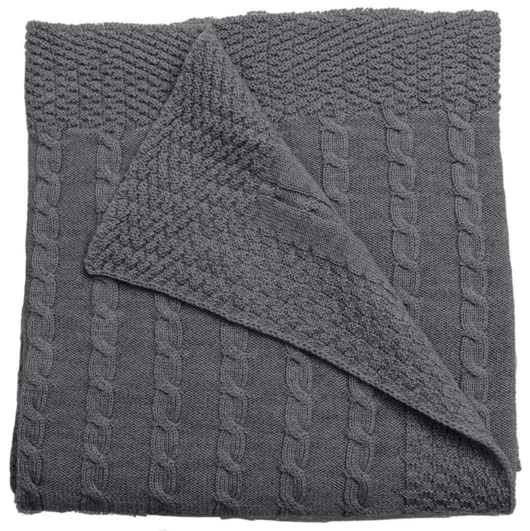 merino baby blanket cable sitich cot pewter