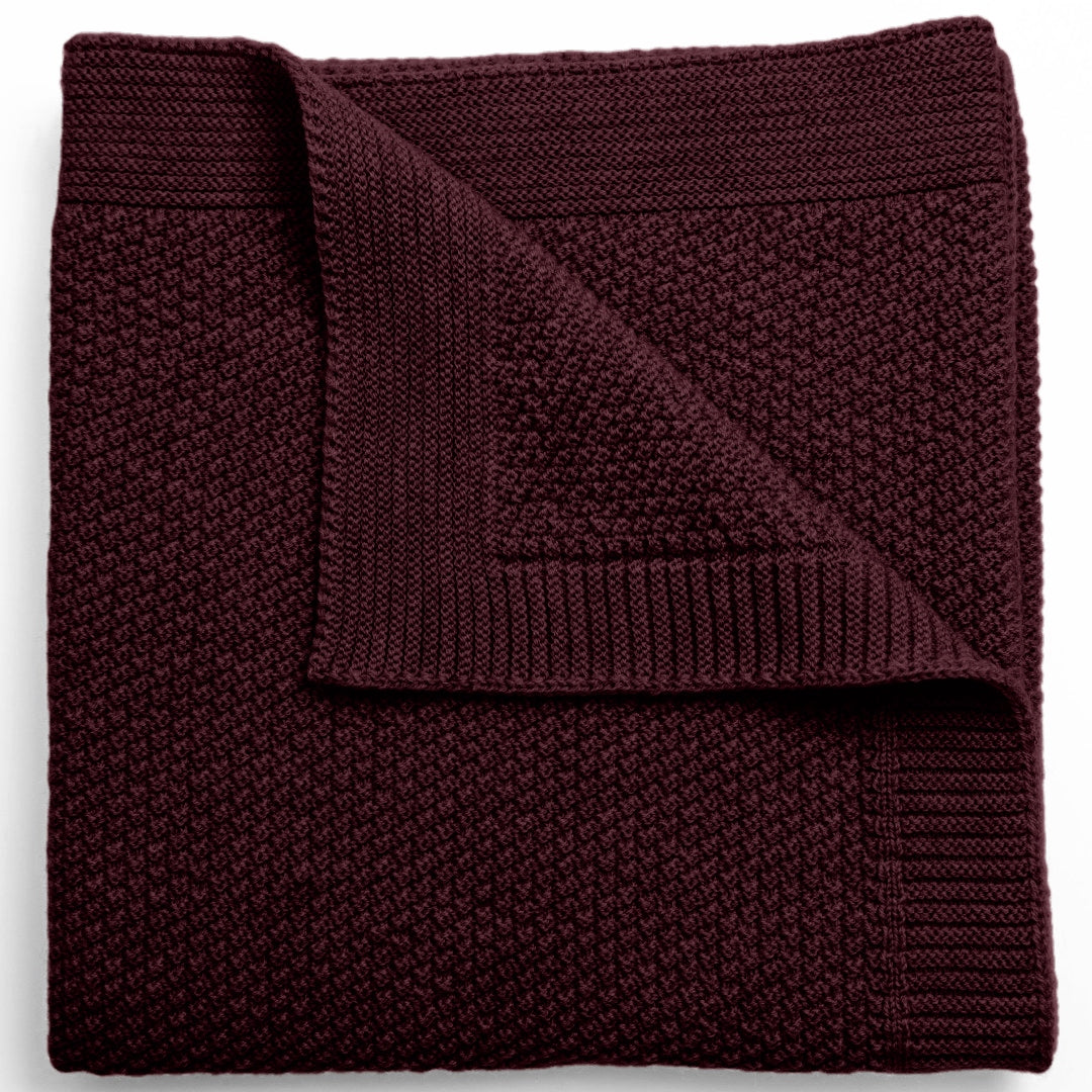 merino baby blanket moss stitch cot burgundy