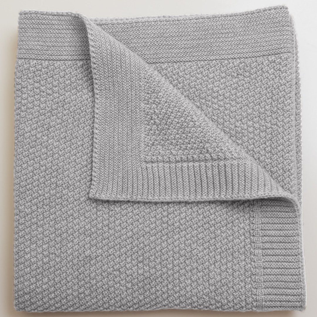 merino baby blanket moss stitch cot light pewter