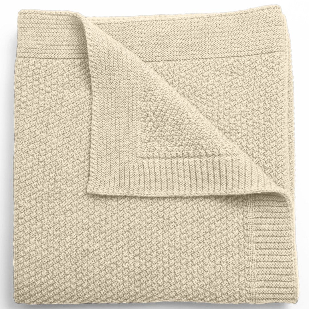 merino baby blanket moss stitch cot natural