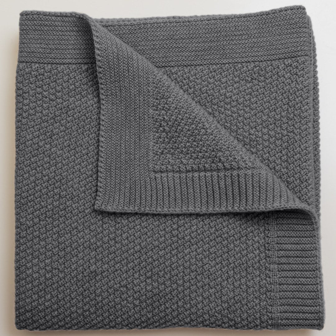 merino baby blanket moss stitch cot pewter