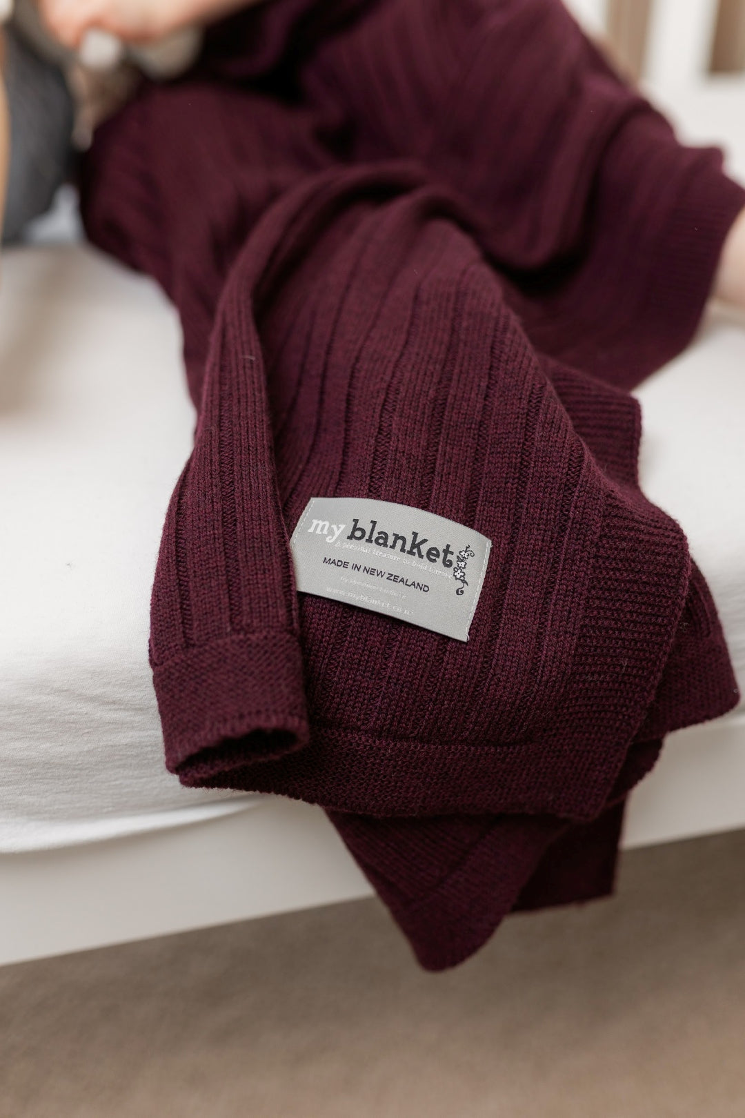 merino newborn blanket ribbed pattern cot burgundy