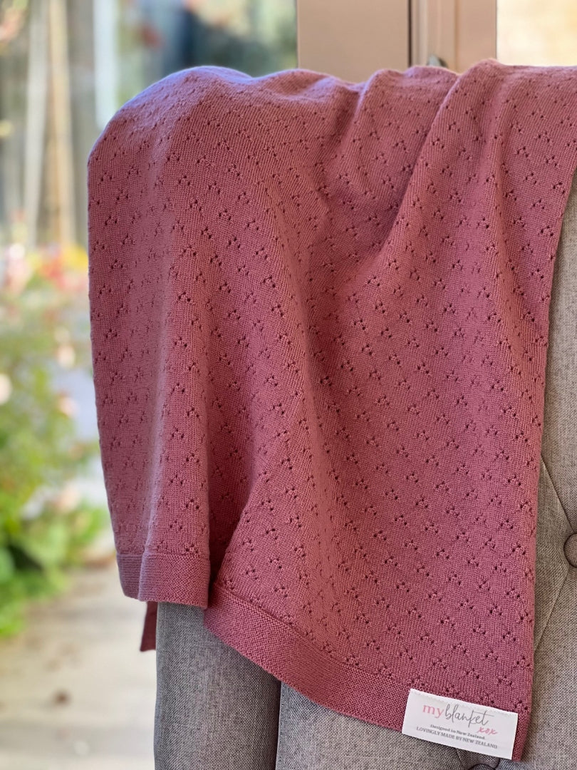 merino eyelet baby blanket dusty rose
