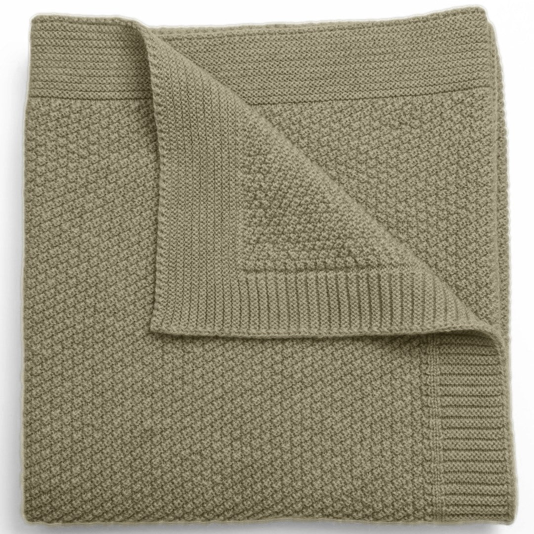 merino baby blanket moss stitch cot sage