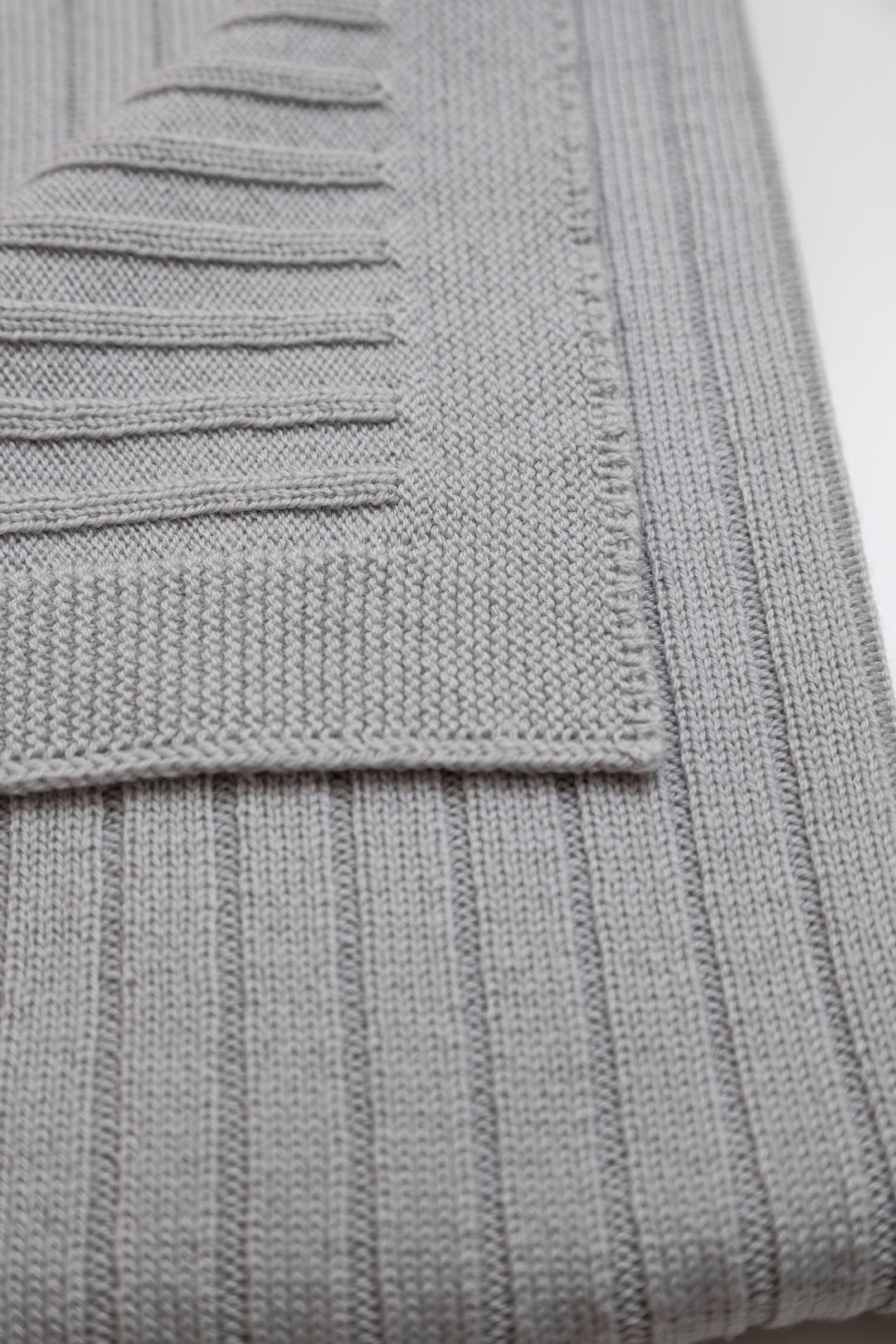 merino newborn blanket ribbed pattern cot light pewter