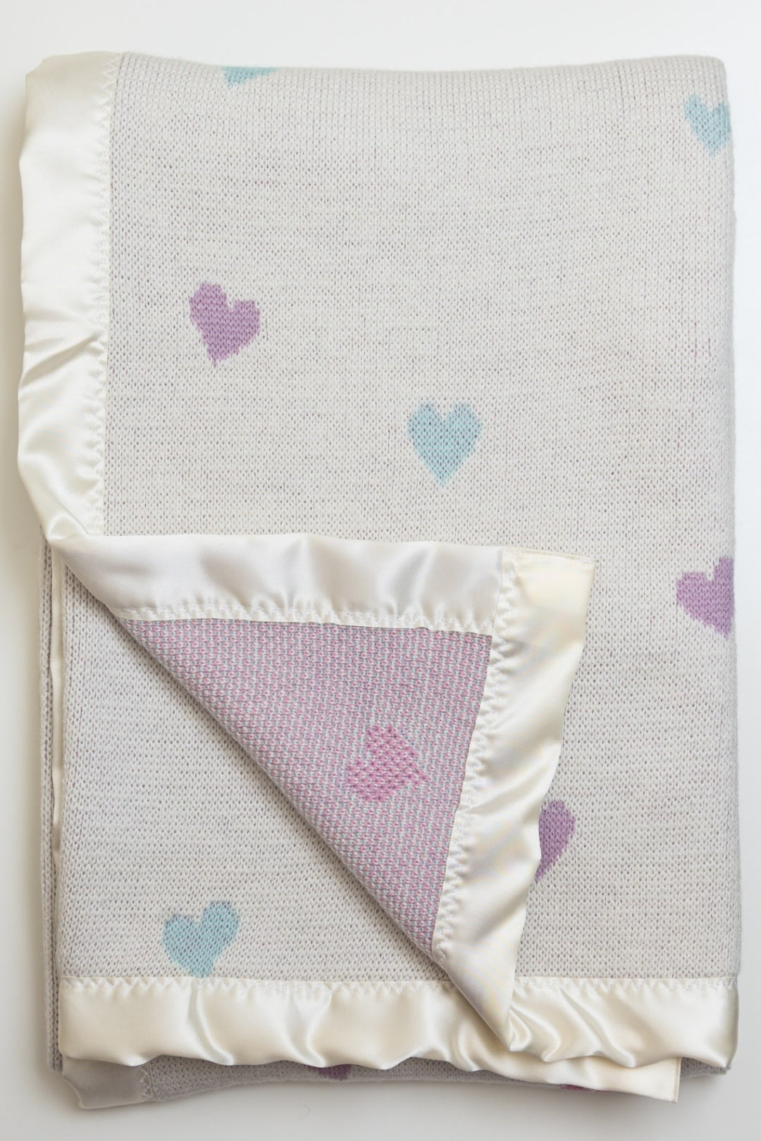 merino wool baby blanket heart design cot natural satin edge