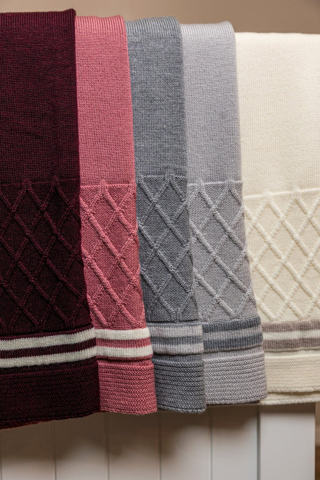 merino wool baby blanket aran pattern cot colour pallet