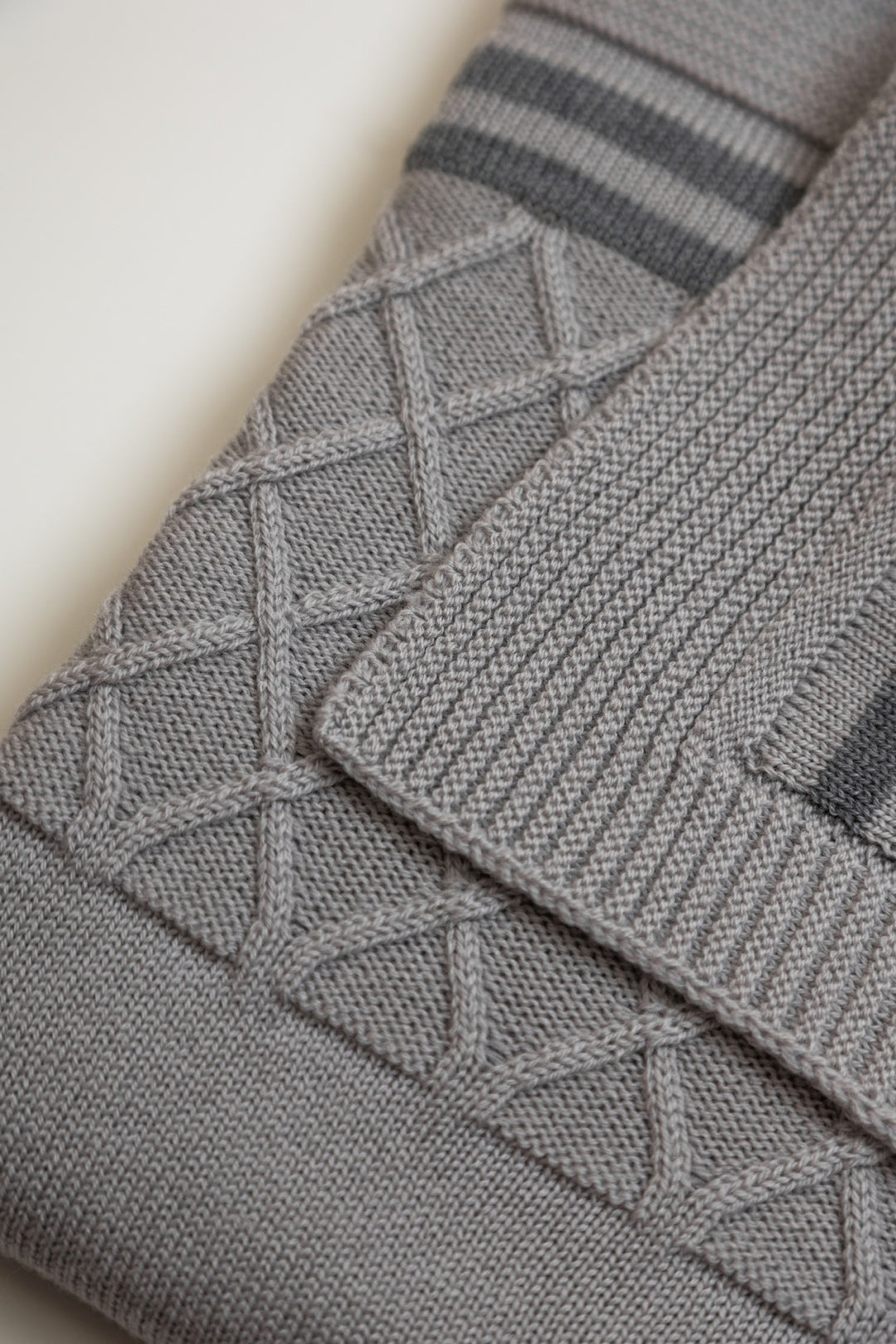 merino wool baby blanket aran pattern cot light pewter