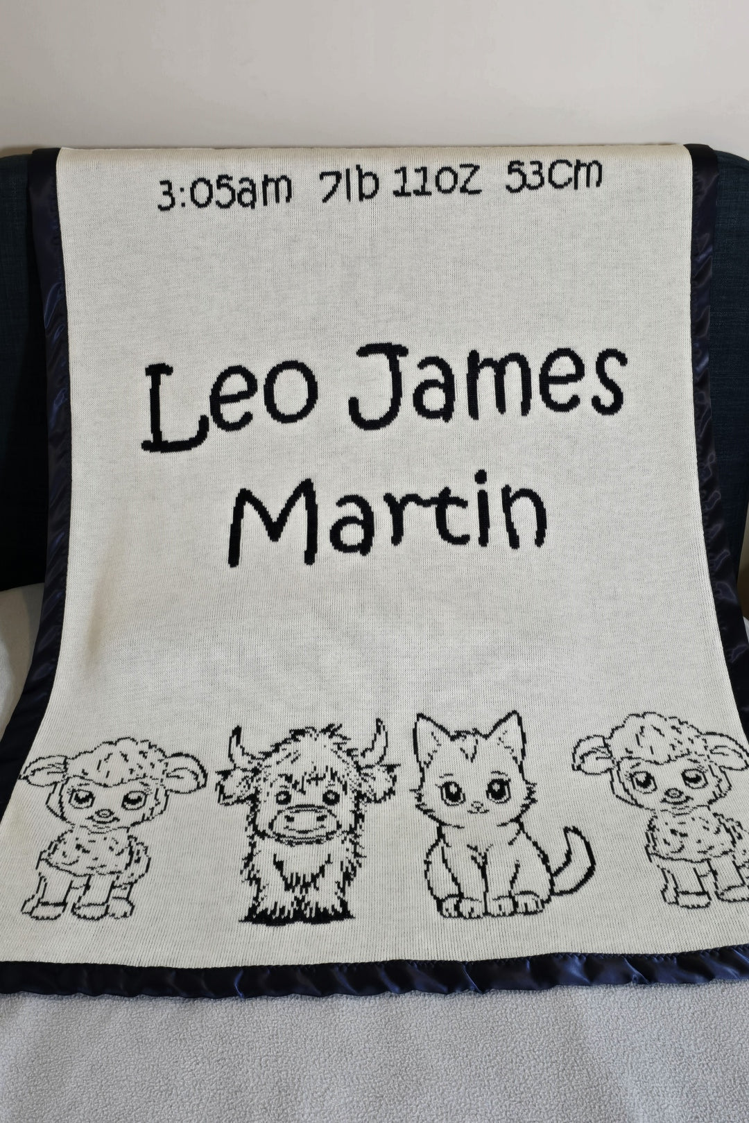 customized merino wool baby blanket cute animals satin cot navy