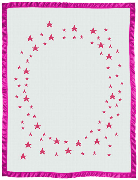 Keepsake baby blanket star pattern with name on it satin bidding cot size hot pink.