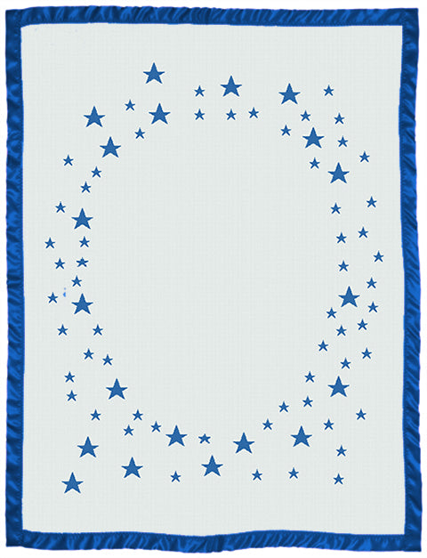 Keepsake baby blanket star pattern with name on it satin bidding cot size  paris blue.