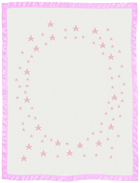 Keepsake baby blanket star pattern with name on it satin bidding cot size pink.