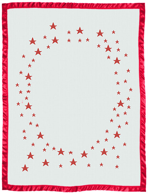 Keepsake baby blanket star pattern with name on it satin bidding cot size red.