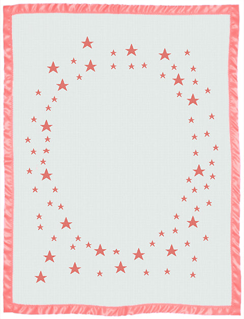 Keepsake baby blanket star pattern with name on it satin bidding cot size  watermelon.