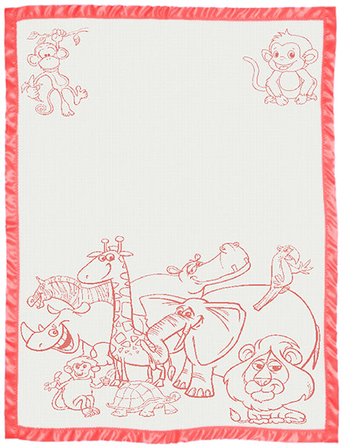 Kids Personalised Blanket Zoo pattern Satin trim Size Large Cot watermelon.