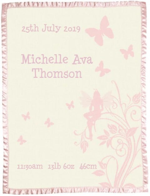 Customized Merino Blanket With Satin Cot Size Pink with names.