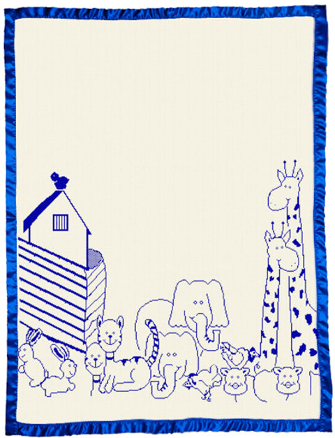 Kids Merino Blanket Satin Binding Cot Size Large Noah's Ark Blue