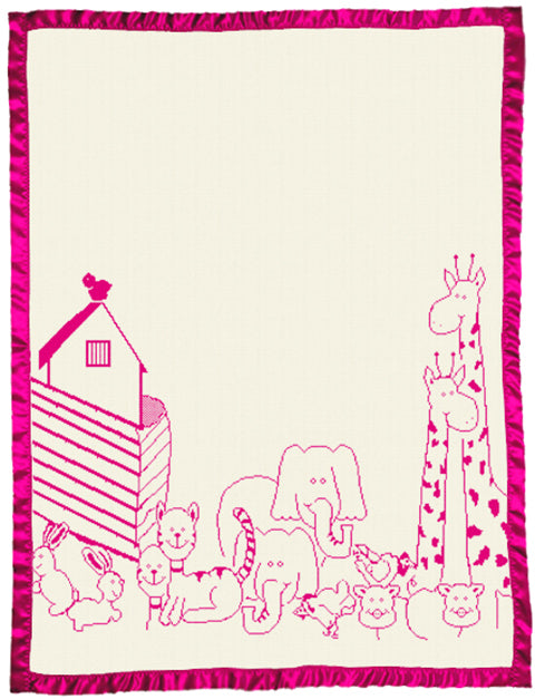 Kids Merino Blanket Satin Binding Cot Size Large Noah's Ark Hot Pink