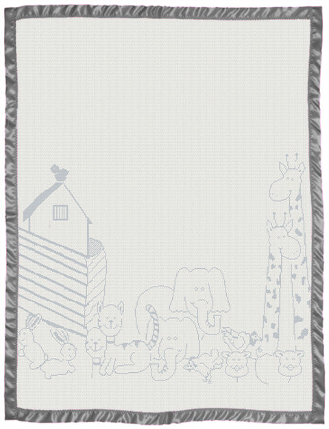 Kids Merino Blanket Satin Binding Cot Size Large Noah's Ark Pewter