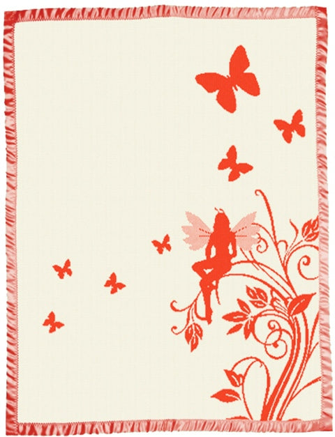 Merino blanket butterfly fairy pattern satin edge natural watermelon