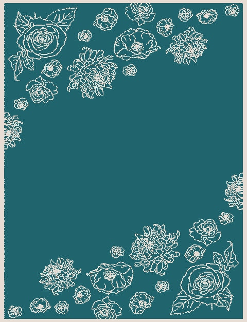 Merino blanket floral pattern forest green large size