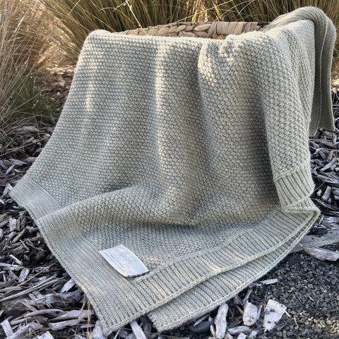 New Zealand Purl stitch Merino blanket cot size sage sample