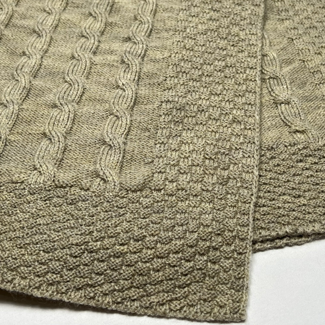 New Zealand Merino Blanket cable pattern cuddle size sage.