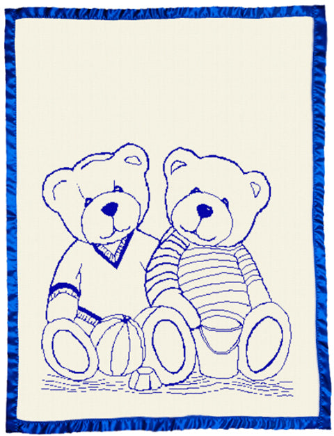 Personalized baby blanket Merino wool  Satin Edge Cot Size Bear pattern Blue