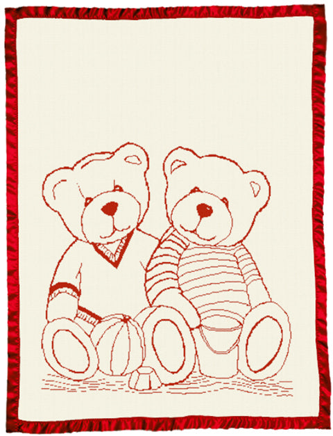 Personalized baby blanket Merino wool  Satin Edge Cot Size Bear pattern Red 