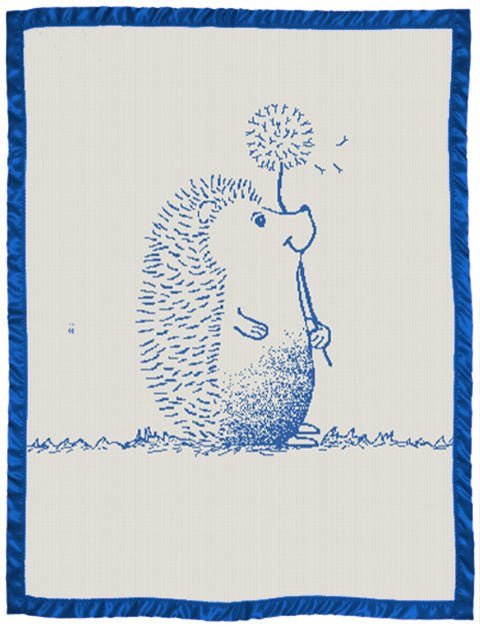 Toddler Merino Blankets Cot size Satin Edge Hedgehog pattern Blue