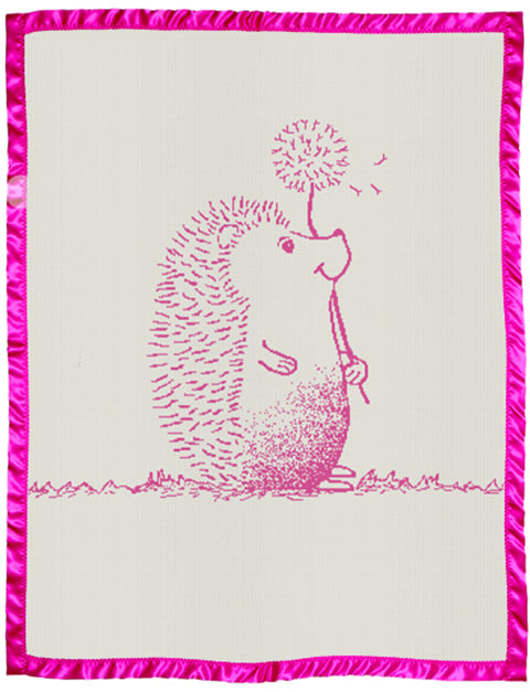 Toddler Merino Blankets Cot size Satin Edge Hedgehog pattern Hot Pink