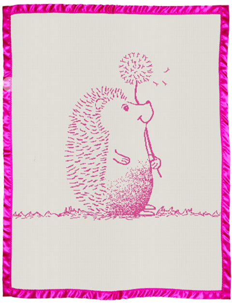 Toddler Merino Blankets Cot size Satin Edge Hedgehog pattern Hot Pink