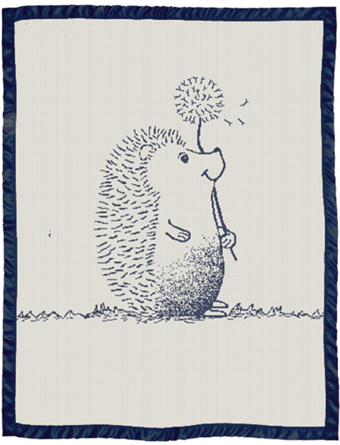 Toddler Merino Blankets Cot size Satin Edge Hedgehog pattern Navy