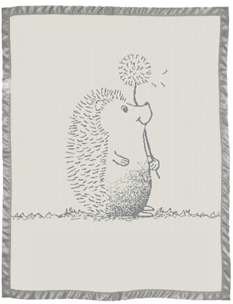 Toddler Merino Blankets Cot size Satin Edge Hedgehog pattern Pewter