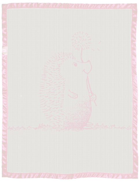 Toddler Merino Blankets Cot size Satin Edge Hedgehog pattern Pink