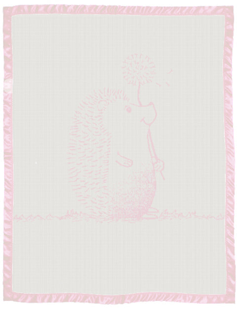 Toddler Merino Blankets Cot size Satin Edge Hedgehog pattern Pink