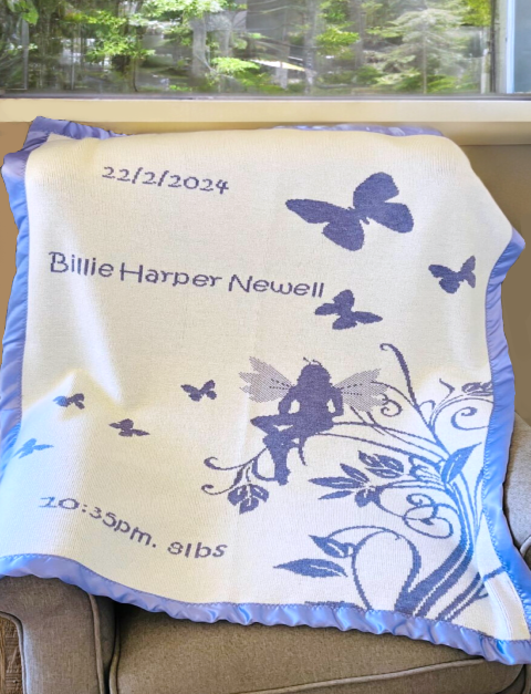 Personalized baby blanket Merino wool - Butterfly Fairy Pattern