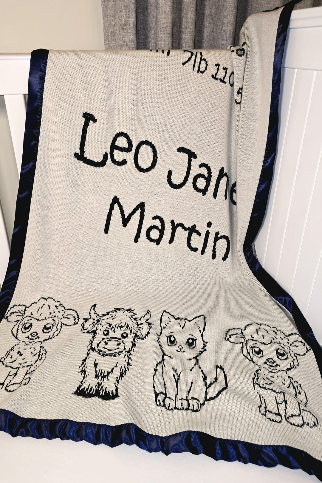 customized merino wool baby blanket cute animals satin cot navy