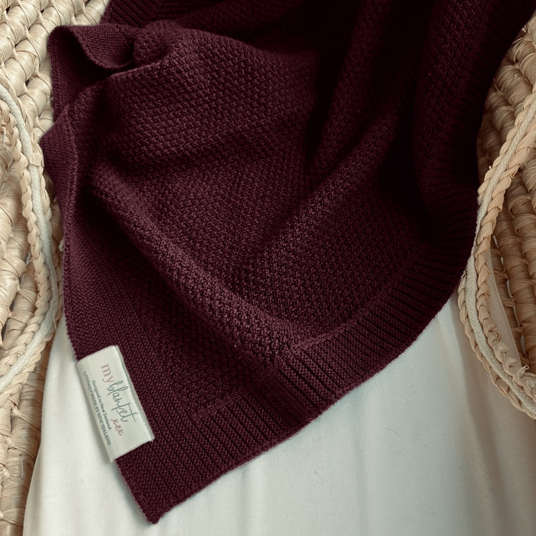 merino baby blanket moss sitich cot burgandy