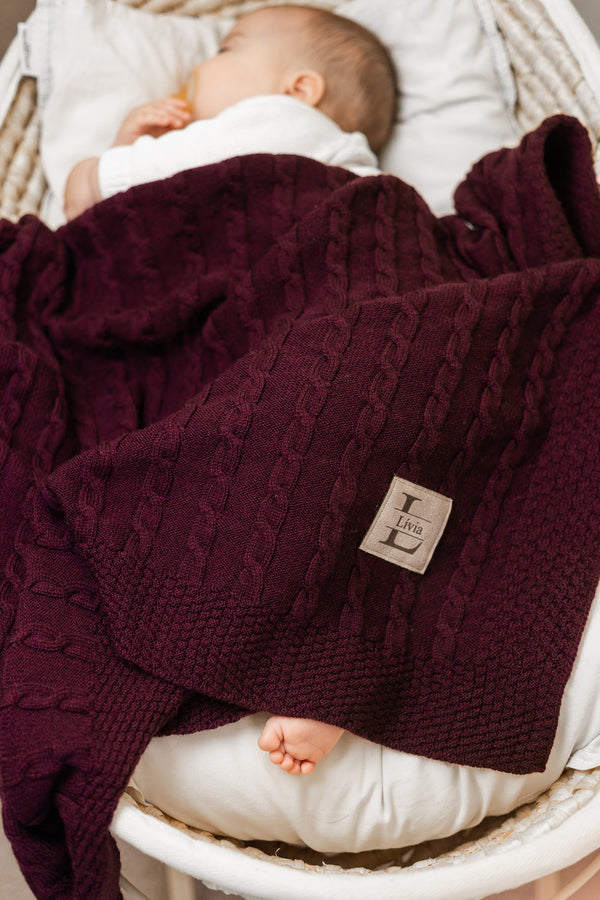 Personalised Extra Fine Merino Baby Blanket | cable Stitch