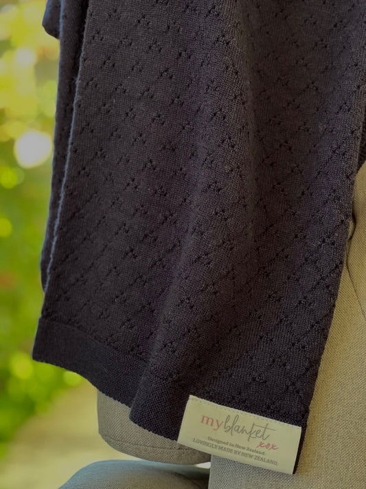 merino eyelet baby blanket navy