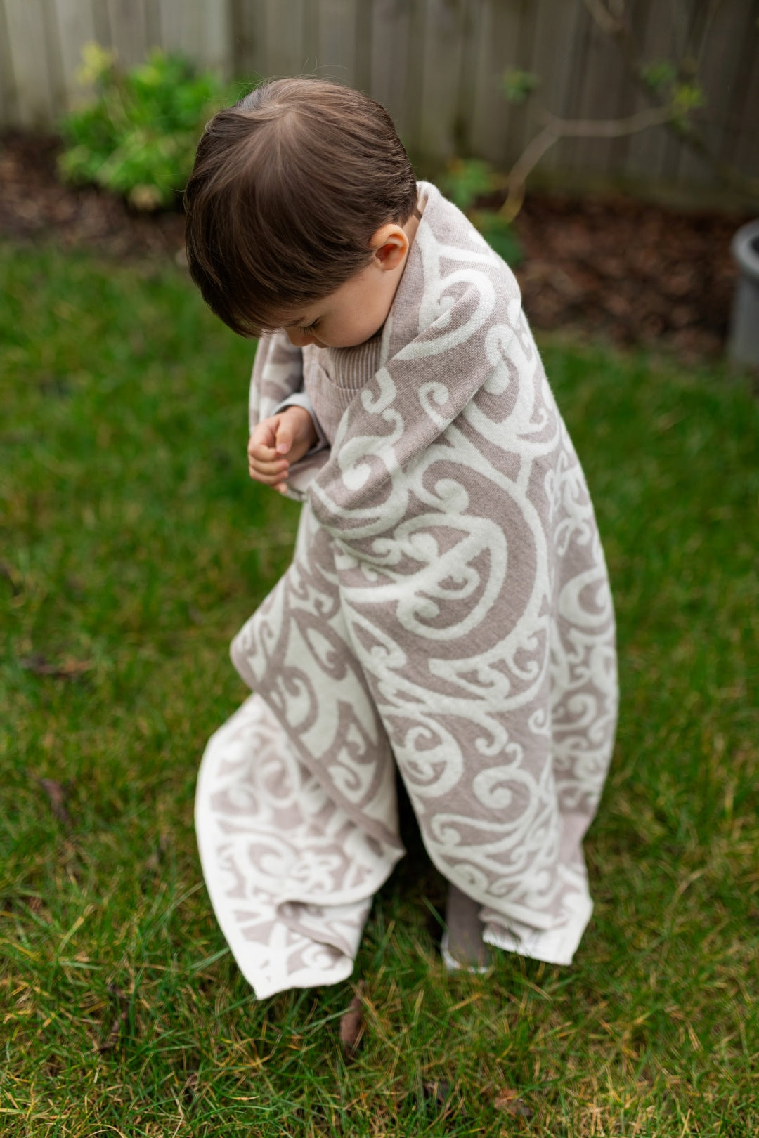 merino toddler blanket maori design-kowhaiwhai cot beige