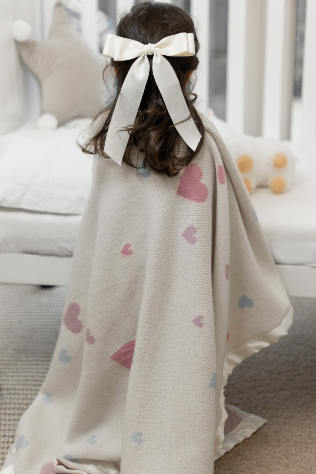 merino wool blanket heart design cot natural satin
