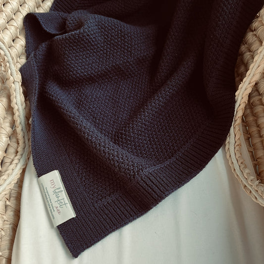 moss stitch merino blanket navy