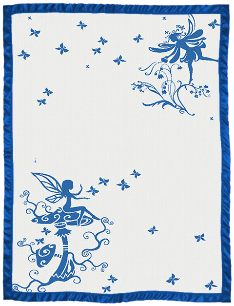 Girls Blanket Butterfly Fairy with satin large color paris blue.